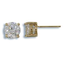 Large Golden Stud Earrings with Round Cut Blue Luster Diamond - Click Image to Close